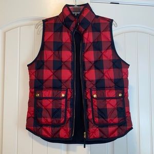 J. Crew red/navy print down Vest